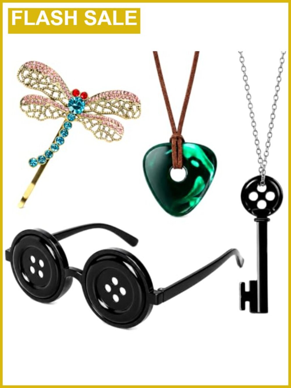 Wizard Costume Accessory Set Black Glasses Necklaces Brooch 5pc